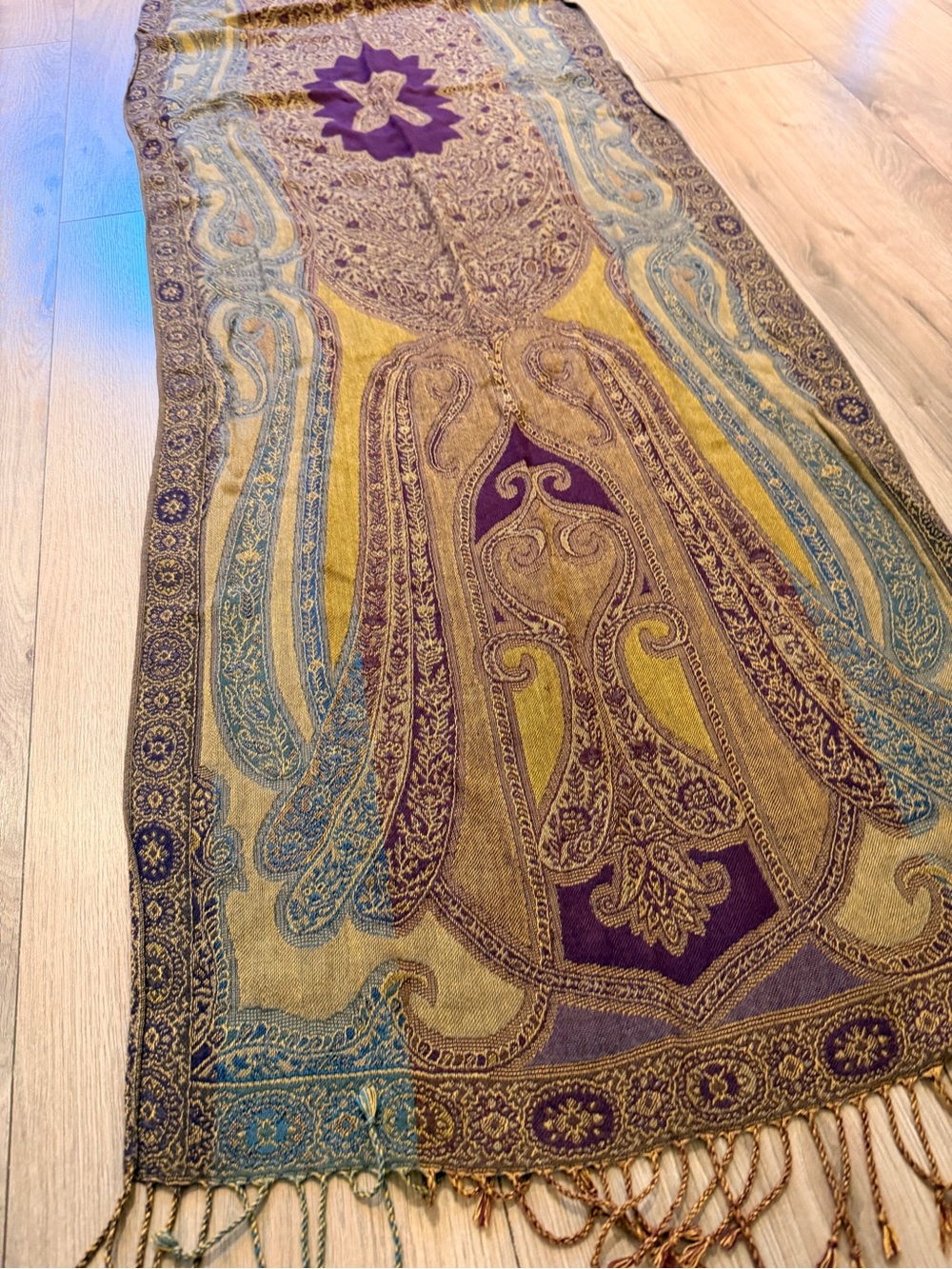 Ornate Paisley Woven Scarf in Purple, Gold & Teal 20x70